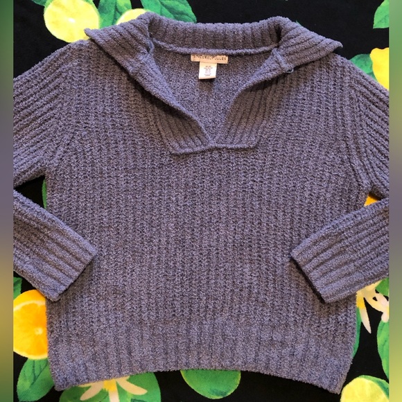 Sincerly Jules Tops - Sincerely Jules Steel Blue Chenille Collared Crop Sweater